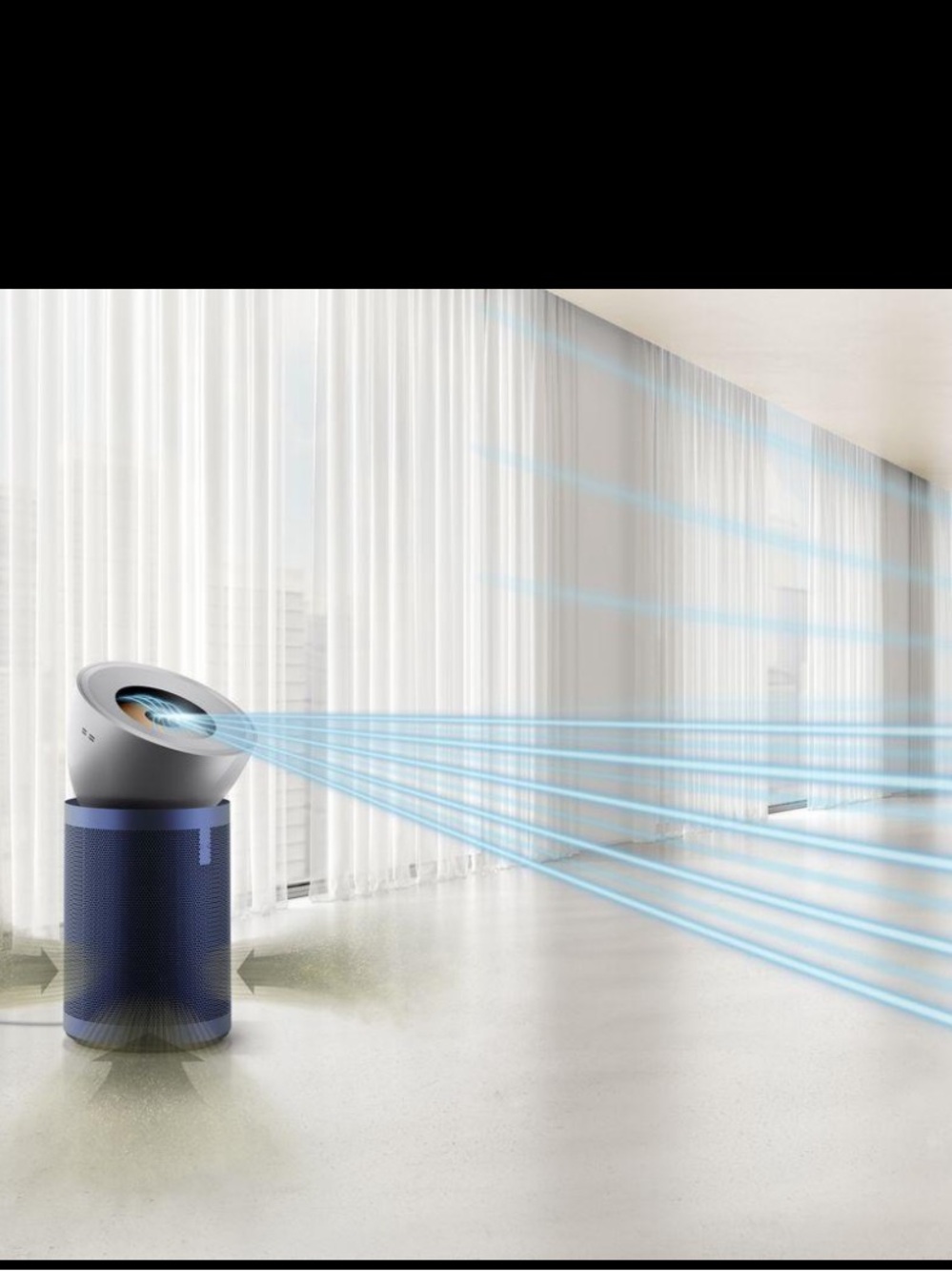 Dyson navy blue and gold air purifier with remote